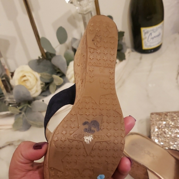 Jimmy Choo Black and Gold Wedge Sandals - Picture 8 of 8